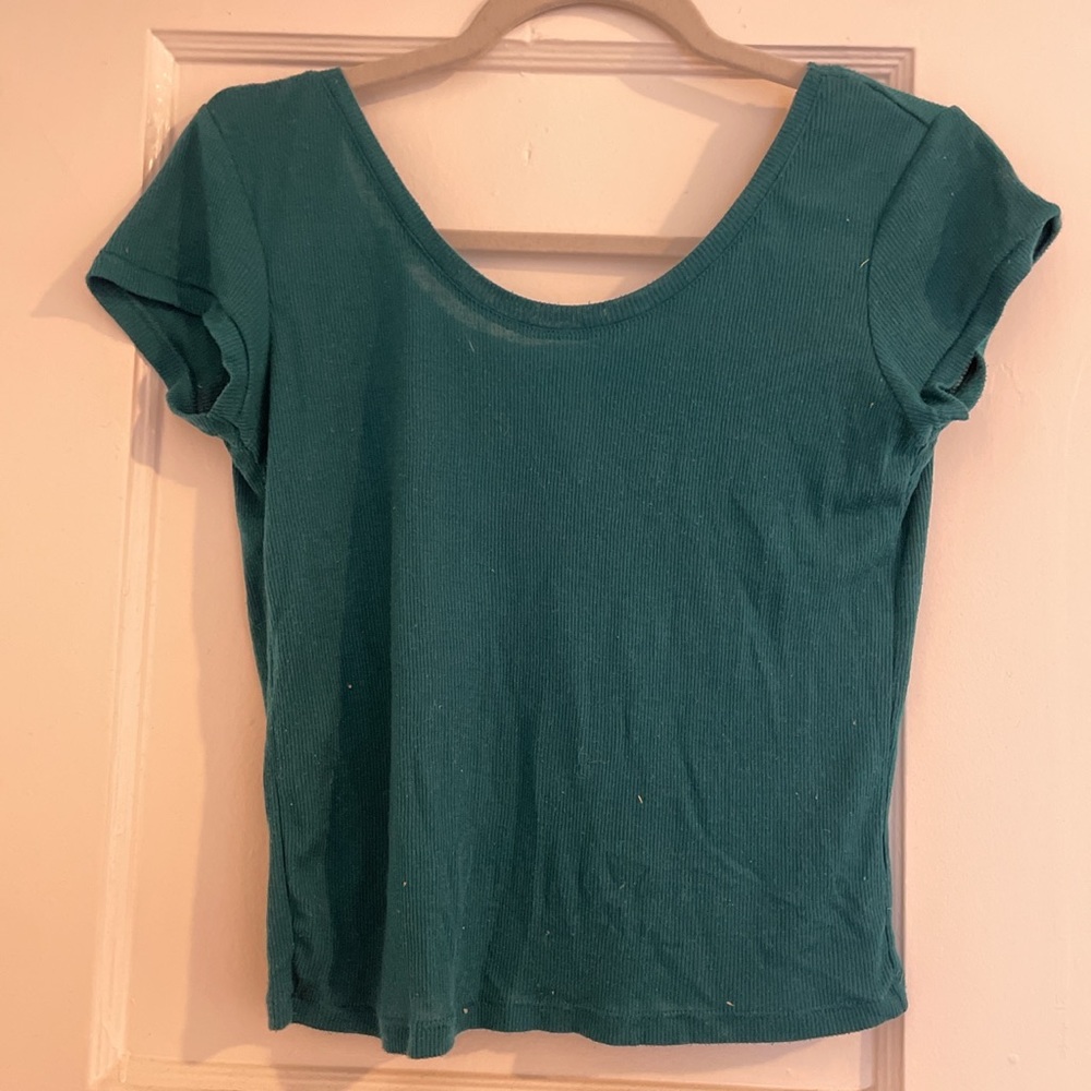 Green Ribbed Crop Top